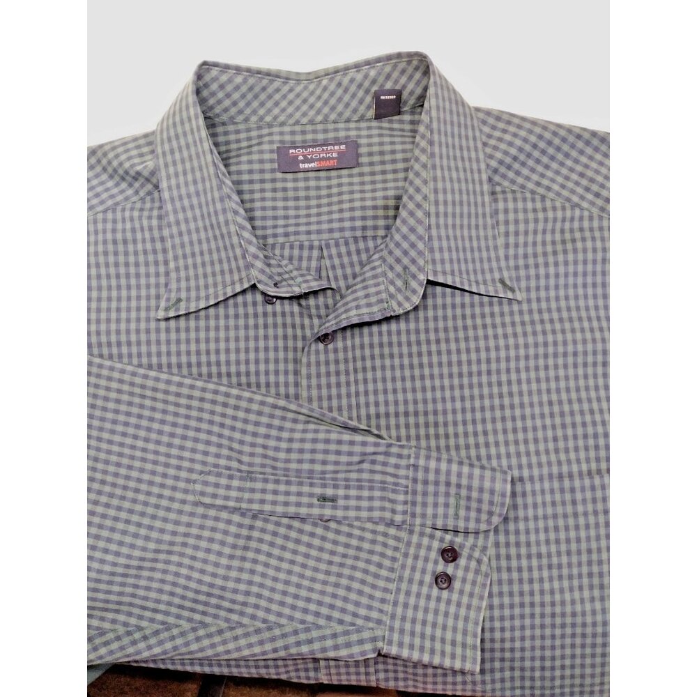 ROUNDTREE & YORKE Men Blue Green Plaid travelSMART Shirt Big Tall 3X